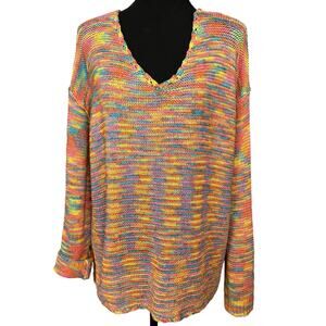 Andthewhy Knit Multicolor Long Sleeve V-Nek Tunic Sweater Size M/L NWT